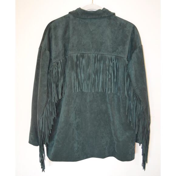 Blank NYC Faux Suede Fringe 'Deep Dive' Green Blazer Jacket Size Medium - Picture 5 of 8